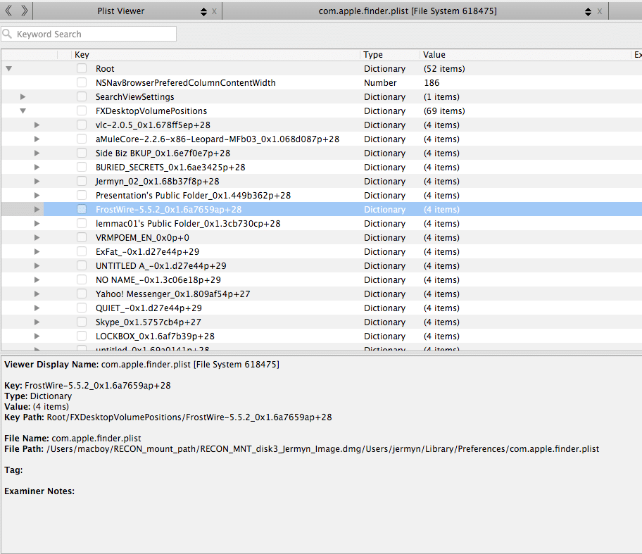 RECON LAB plist viewer UI